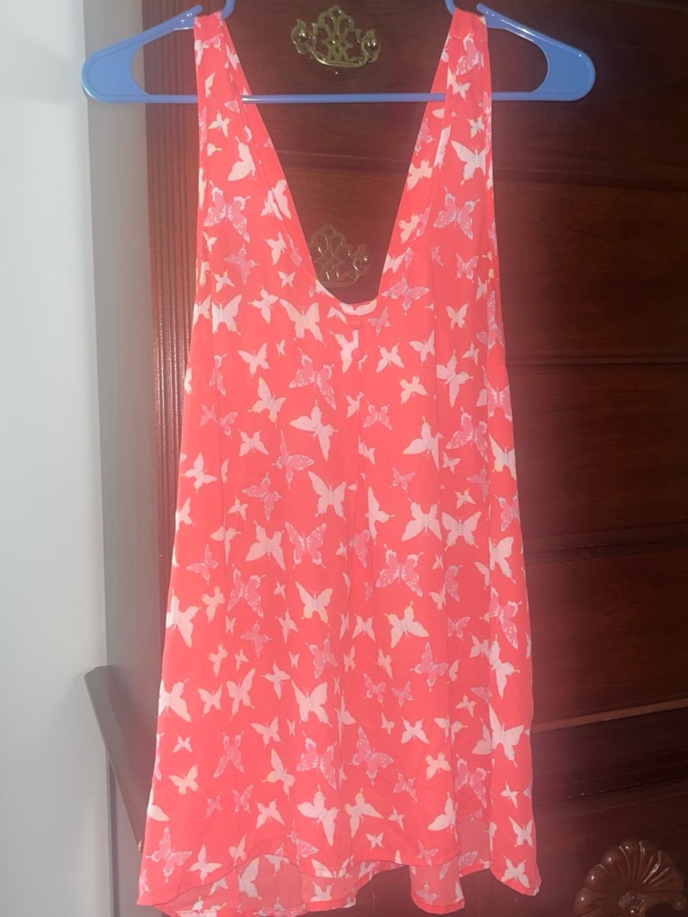 Women's Coral Pink Butterfly Print Tank Top
